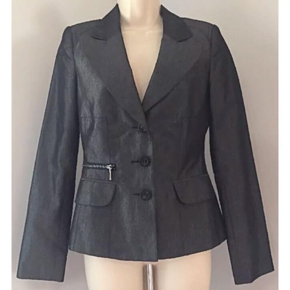 Bebe Charcoal Gray Blazer 3 Button Zip Detail